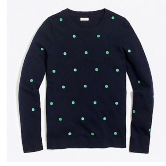 J. Crew Sweaters - J Crew Navy Cotton Blend Crewneck Sweater With Green Polka Dots Size M